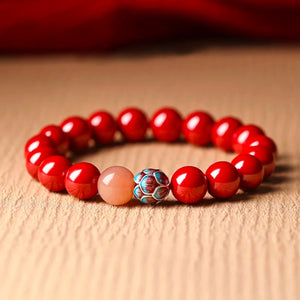 925 Silver Lotus Cinnabar Bracelet Blessed Luck Safety Eastern Jewelry BUDDHASOUL