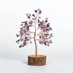 Wood Base Crystal Tree Eastern Energy Charm Desk Ornament BUDDHASOUL