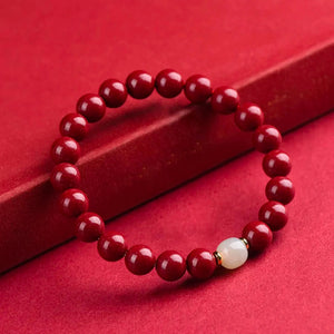 Cinnabar Hetian Jade Bracelet Eastern Luck Protection Stylish Jewelry BuddhaSoul