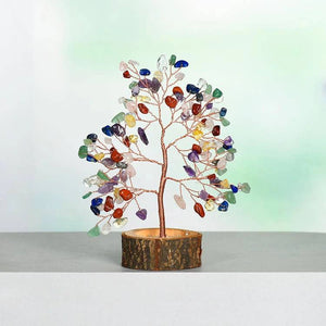 Wood Base Crystal Tree Eastern Energy Charm Desk Ornament BUDDHASOUL