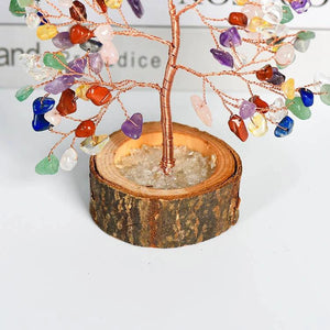 Wood Base Crystal Tree Eastern Energy Charm Desk Ornament BUDDHASOUL