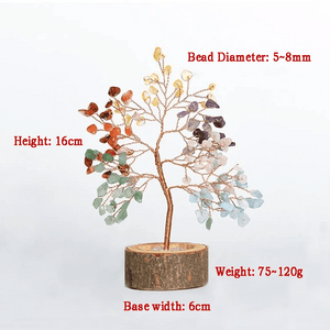 Wood Base Crystal Tree Eastern Energy Charm Desk Ornament BUDDHASOUL
