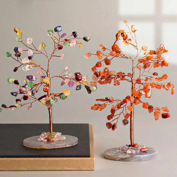 Home Office Decor Agate Base Crystal Tree for Luck and Wealth BUDDHASOUL