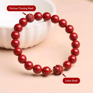 Natural Cinnabar Lotus Bead Bracelet Luck and Protection Jewelry BUDDHASOUL