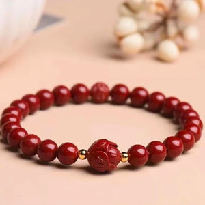 Natural Cinnabar Lotus Bead Bracelet Luck and Protection Jewelry BUDDHASOUL