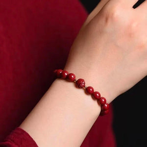 Natural Cinnabar Lotus Bead Bracelet Luck and Protection Jewelry BuddhaSoul