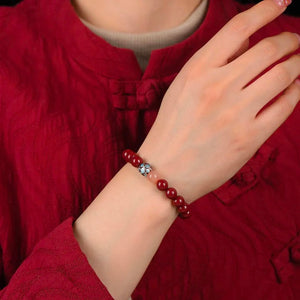 925 Silver Lotus Cinnabar Bracelet Blessed Luck Safety Eastern Jewelry BUDDHASOUL