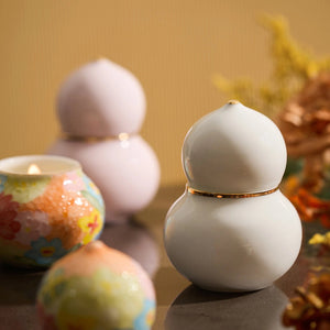 Oriental Elegant Hand-Painted Gourd Scented Candle, Natural Soy Wax Ceramic Aroma Burner BUDDHASOUL