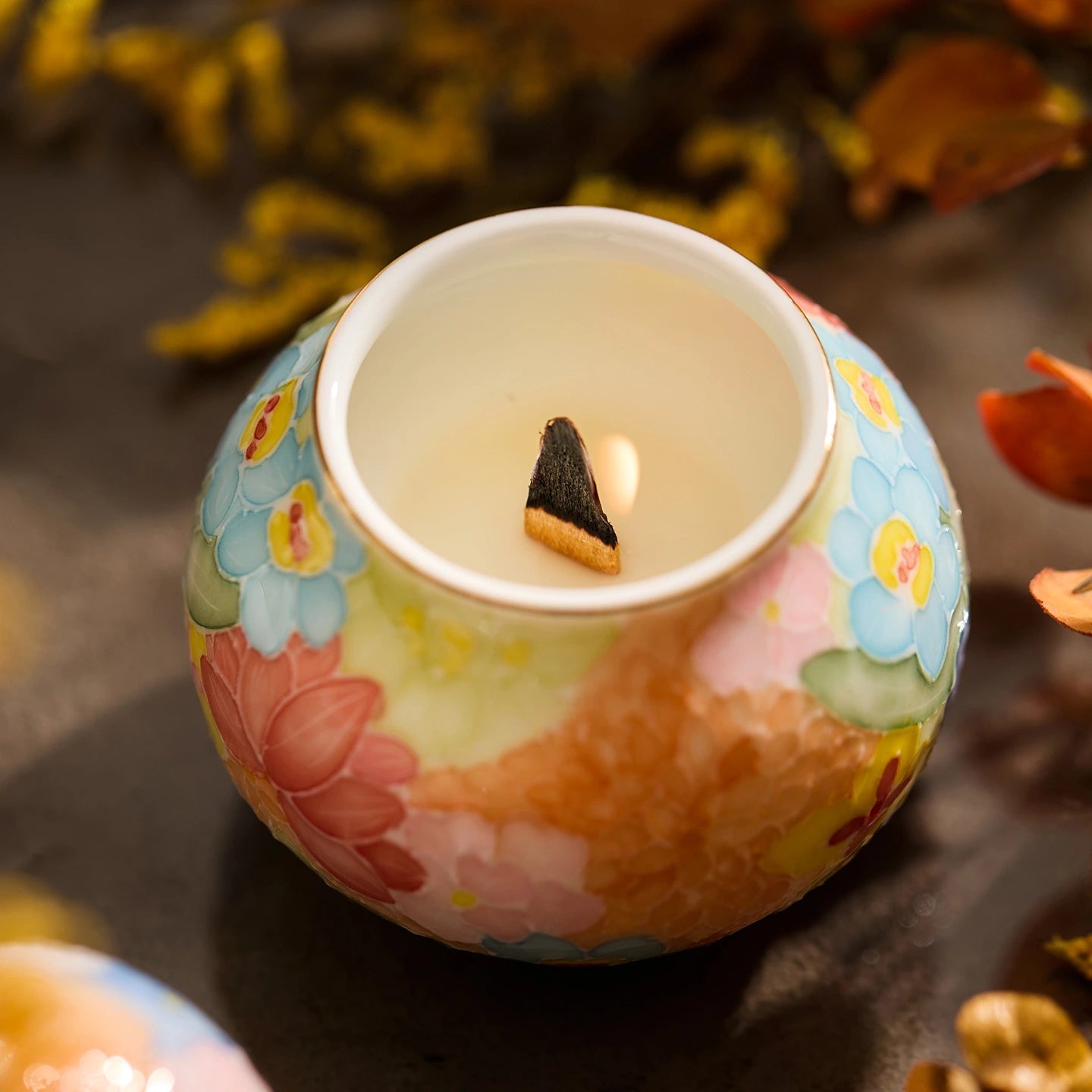 Oriental Elegant Hand-Painted Gourd Scented Candle, Natural Soy Wax Ceramic Aroma Burner BUDDHASOUL