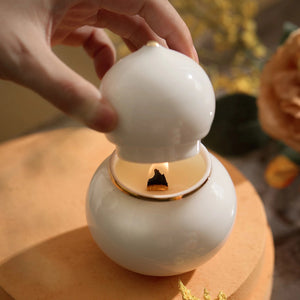Oriental Elegant Hand-Painted Gourd Scented Candle, Natural Soy Wax Ceramic Aroma Burner BUDDHASOUL