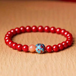 925 Silver Lotus Cinnabar Bracelet Blessed Luck Safety Eastern Jewelry BuddhaSoul