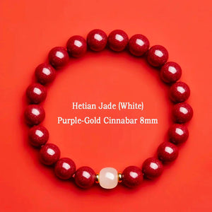 Cinnabar Hetian Jade Bracelet Eastern Luck Protection Stylish Jewelry BUDDHASOUL
