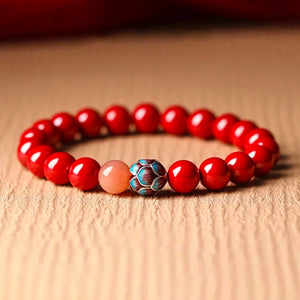 925 Silver Lotus Cinnabar Bracelet Blessed Luck Safety Eastern Jewelry BUDDHASOUL