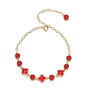 Silk Road Red Four Leaf Clover Crystal Bracelet for Luck BuddhaSoul