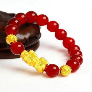 Silk Road Red Agate Double Pixiu Bracelet for Wealth and Protection BuddhaSoul