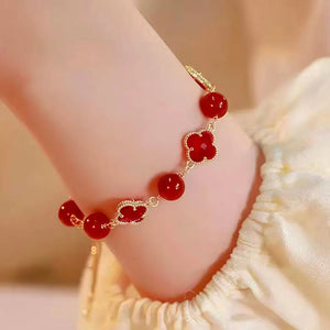 Silk Road Red Four Leaf Clover Crystal Bracelet for Luck BuddhaSoul