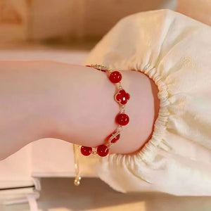 Silk Road Red Four Leaf Clover Crystal Bracelet for Luck BuddhaSoul