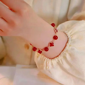 Silk Road Red Four Leaf Clover Crystal Bracelet for Luck BuddhaSoul