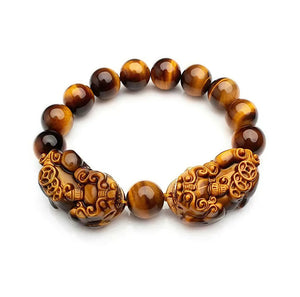 Silk Road Tiger Eye Double Pixiu Bracelet for Wealth and Protection BuddhaSoul