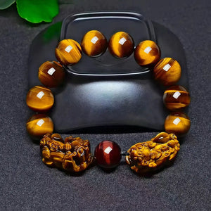 Silk Road Tiger Eye Double Pixiu Bracelet for Wealth and Protection BuddhaSoul