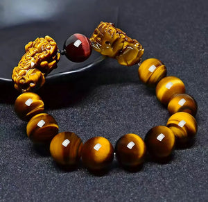 Silk Road Tiger Eye Double Pixiu Bracelet for Wealth and Protection BuddhaSoul