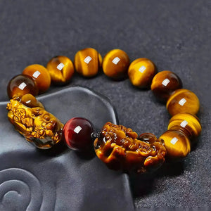 Silk Road Tiger Eye Double Pixiu Bracelet for Wealth and Protection BuddhaSoul