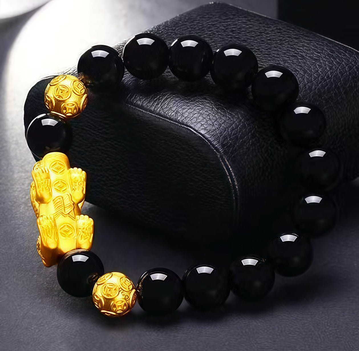 Silk Road Feng Shui Pixiu Obsidian Wealth-Attracting Bracelet BuddhaSoul