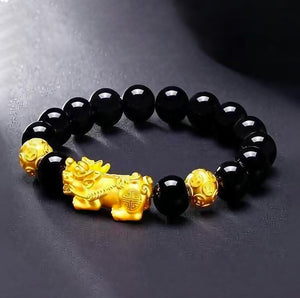 Silk Road Feng Shui Pixiu Obsidian Wealth-Attracting Bracelet BuddhaSoul