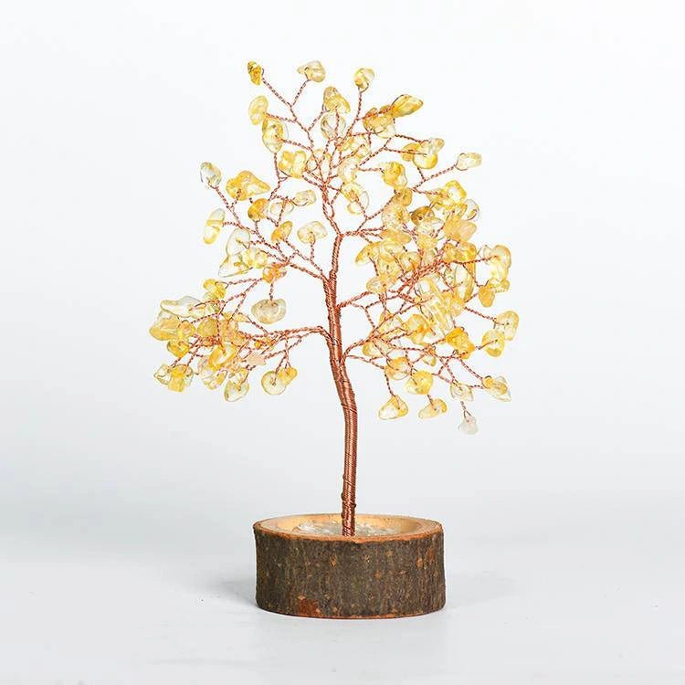 Wood Base Crystal Tree Eastern Energy Charm Desk Ornament BUDDHASOUL