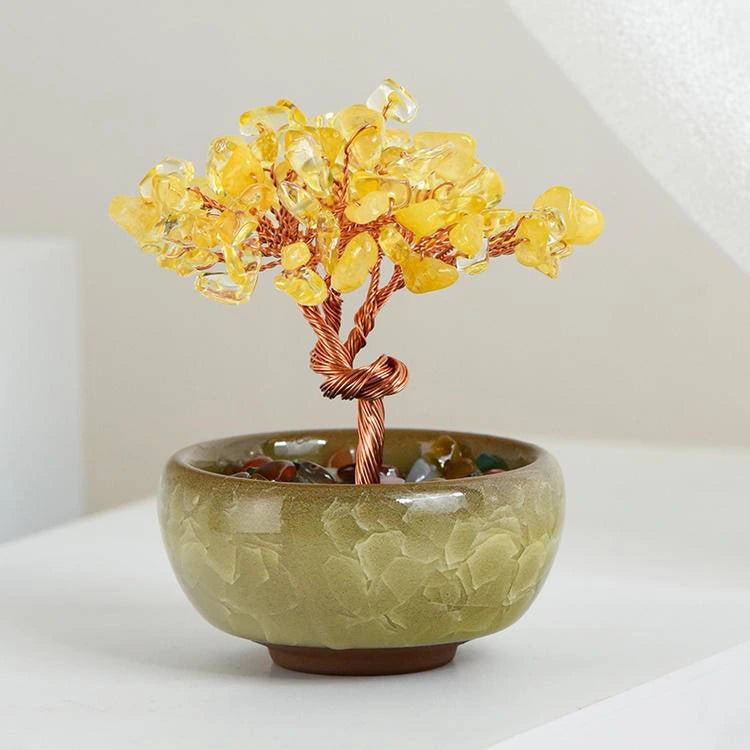 Mini Crystal Tree in Ceramic Bowl For Spiritual Growth And Luck BUDDHASOUL