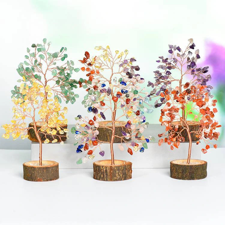 Wood Base Crystal Tree Eastern Energy Charm Desk Ornament BuddhaSoul
