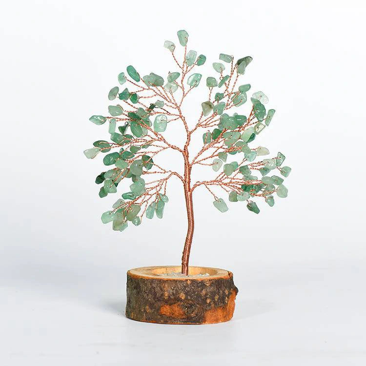 Wood Base Crystal Tree Eastern Energy Charm Desk Ornament BuddhaSoul