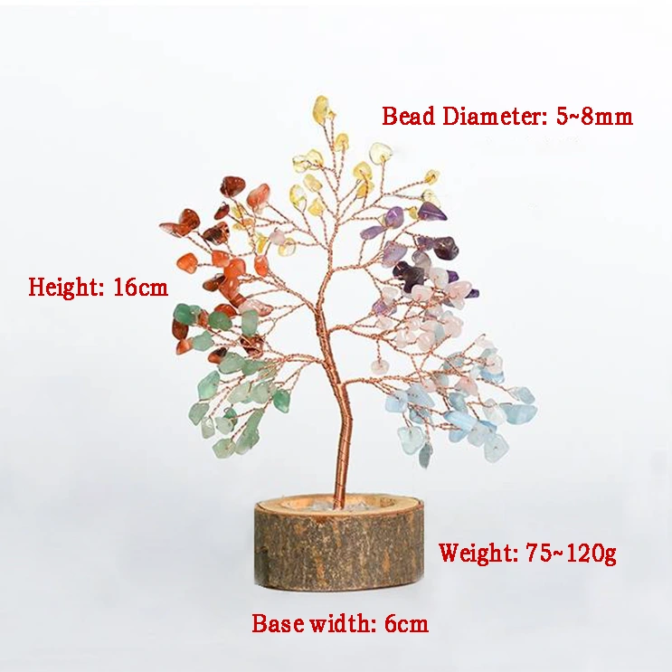 Wood Base Crystal Tree Eastern Energy Charm Desk Ornament BuddhaSoul