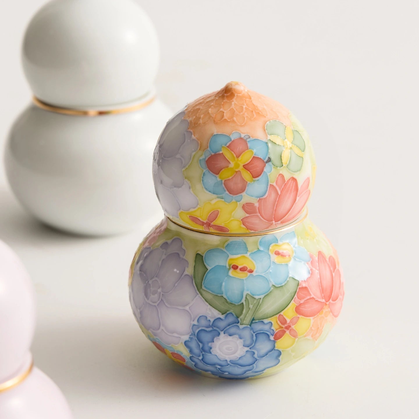 Oriental Elegant Hand-Painted Gourd Scented Candle, Natural Soy Wax Ceramic Aroma Burner BUDDHASOUL