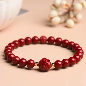 Natural Cinnabar Lotus Bead Bracelet Luck and Protection Jewelry BuddhaSoul
